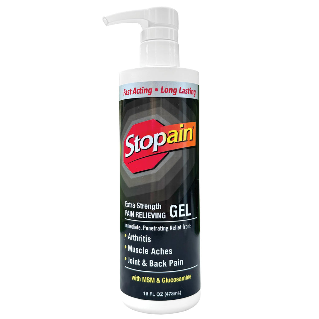 Stopain Pain Relief Gel 16oz, USA Made, Max Strength Fast Acting with Menthol, MSM, Glucosamine for Joint Pain, Back Pain, Arthritis, Knee, Neck Pain, HSA FSA Approved OTC Topical Analgesic Product Stopain Au supplements