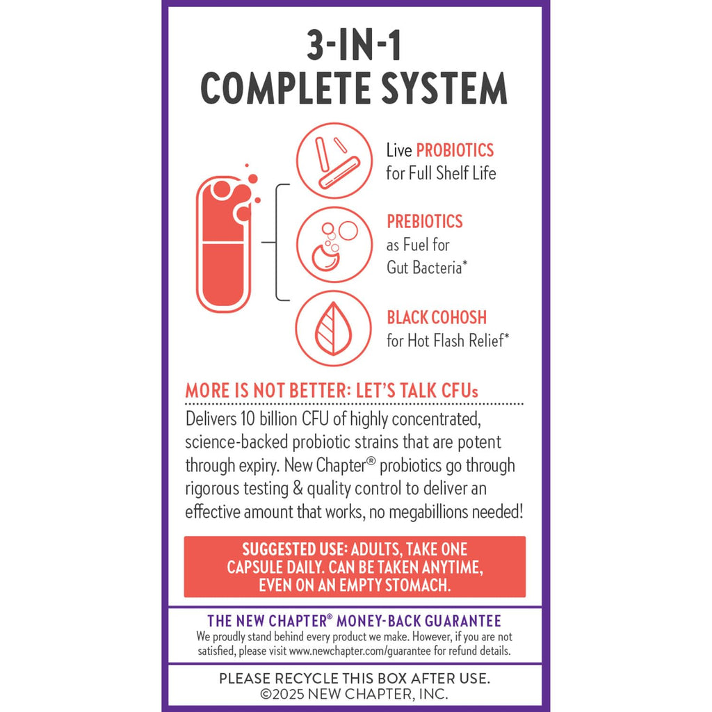 New Chapter All-Flora Probiotic Menopause Balance, Ultra-Concentrated Probiotics for Women with Black Cohosh for Menopause Hot Flashes, 100% Vegan, 30 Vegan Capsules New Chapter Au supplements