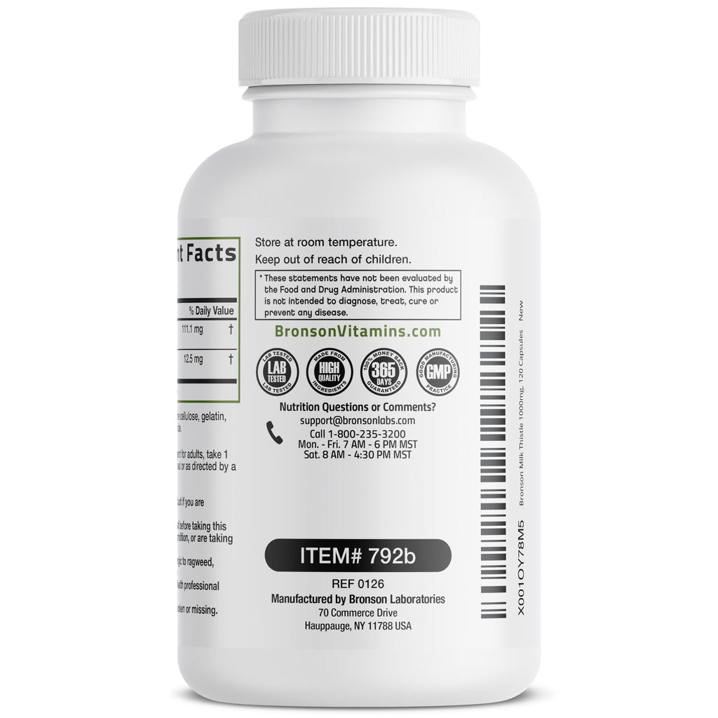 Bronson Milk Thistle Silymarin Marianum & Dandelion Extract Liver Health Support, Antioxidant Support, Detox, 120 Capsules
