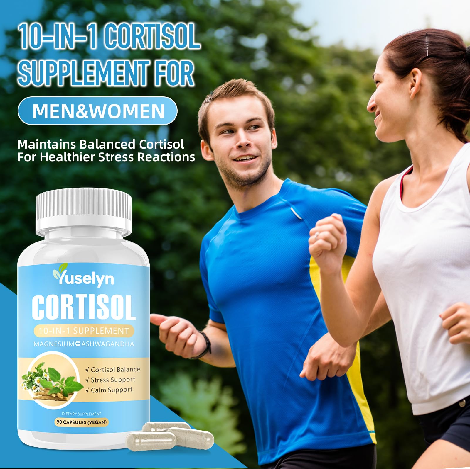 Yuselyn Cortisol Supplements for Women & Men, 10-in-1 Cortisol Detox Manager - High Cortisol Lowering Supplements with Magnesium, Ashwagandha & L-Theanine for Balanced Calm & Stress Relief Yuselyn Au supplements