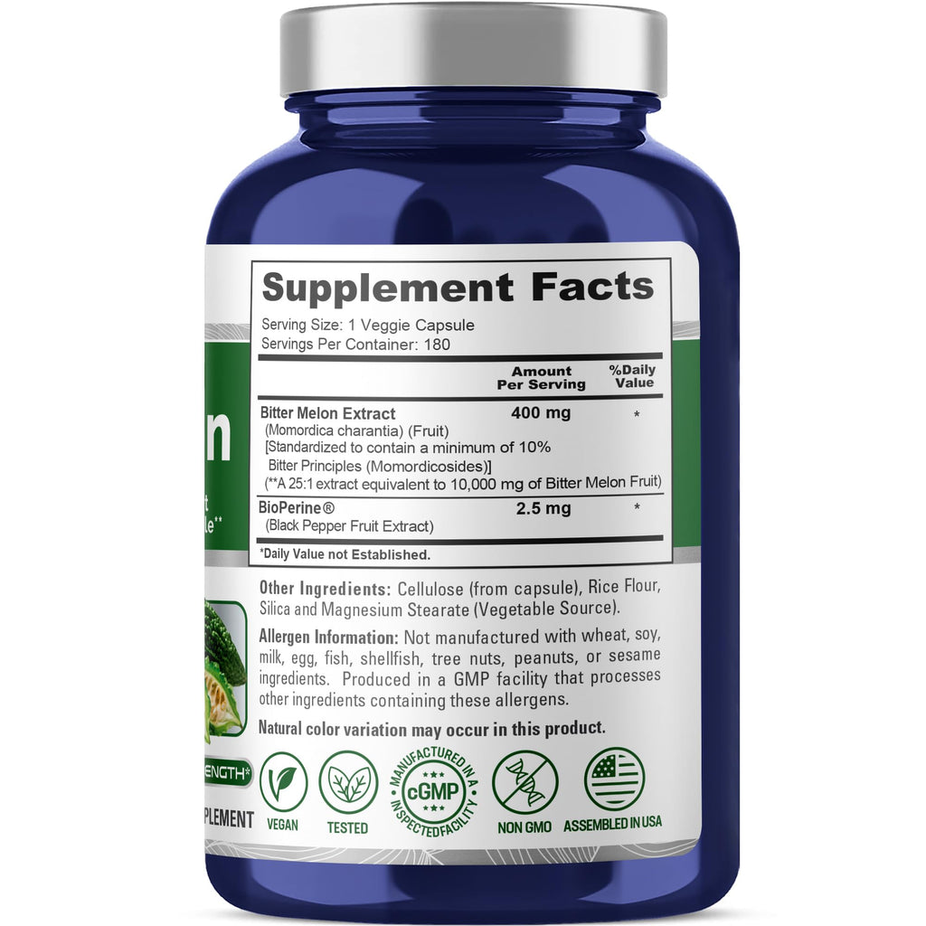 NusaPure Bitter Melon Extract 10,000 mg 180 Vegan Caps (100% Vegetarian, Non-GMO, Gluten-Free, 10% Bitter Principles) Bioperine NusaPure Au supplements