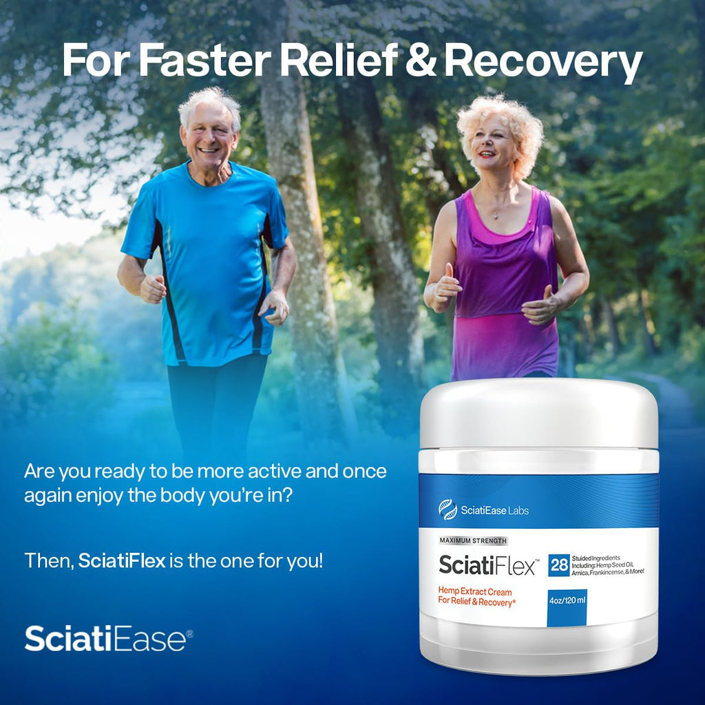 SciatiFlex Topical Sciatic Cream - Maximum Strength Hemp Cream with Arnica Extract, Shea Butter & Aloe Vera - Help with Nerve Discomfort in Lower Back, Hips, Buttocks, Legs & Feet - 4oz SciatiEase Au supplements