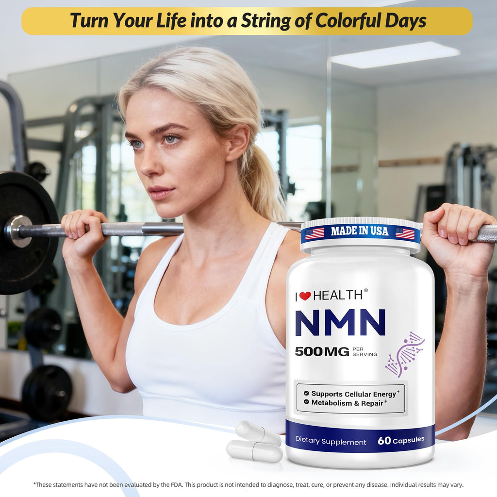 NMN 500MG Per Capsule – High Purity 99.9% NMN, NAD+ Support for Cellular Energy & Healthy Aging, 60 Capsules, Third-Party Tested, cGMP Made in USA I LOVE HEALTH Au supplements