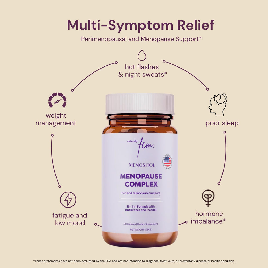 Inositol FEM Menositol 19-in-1 60Caps, Perimenopause & Menopause Supplements for Women Weight Loss with Myo-Inositol, D-chiro and Isoflavones, Control Metabolic Health, 100% Natural, Hormone, SoyFree QSTA Au supplements