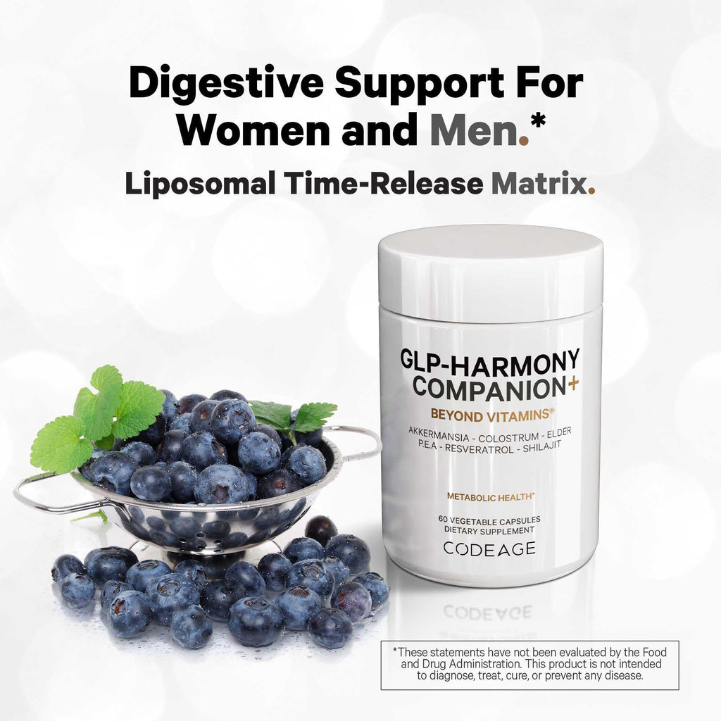 Codeage GLP-Harmony Companion+ Supplement - GLP-1 Agonist Support - Lion's Mane, Pea, Colostrum, Shilajit, Akkermansia, Elder, Citrus Bioflavonoids, Broccoli, Resveratrol - Non-GMO - 60 Capsules Codeage Au supplements