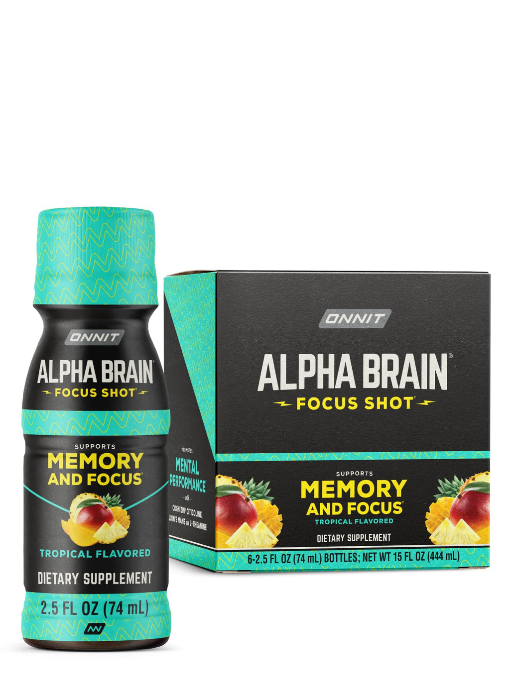 ONNIT Alpha Brain Focus Shot, Tropical Flavor, Nootropic Dietary Supplement Drink That Supports Energy, Focus, and Mood, IGEN™ Non-GMO Tested, 2.5 fl oz, 6 Count ONNIT Au supplements