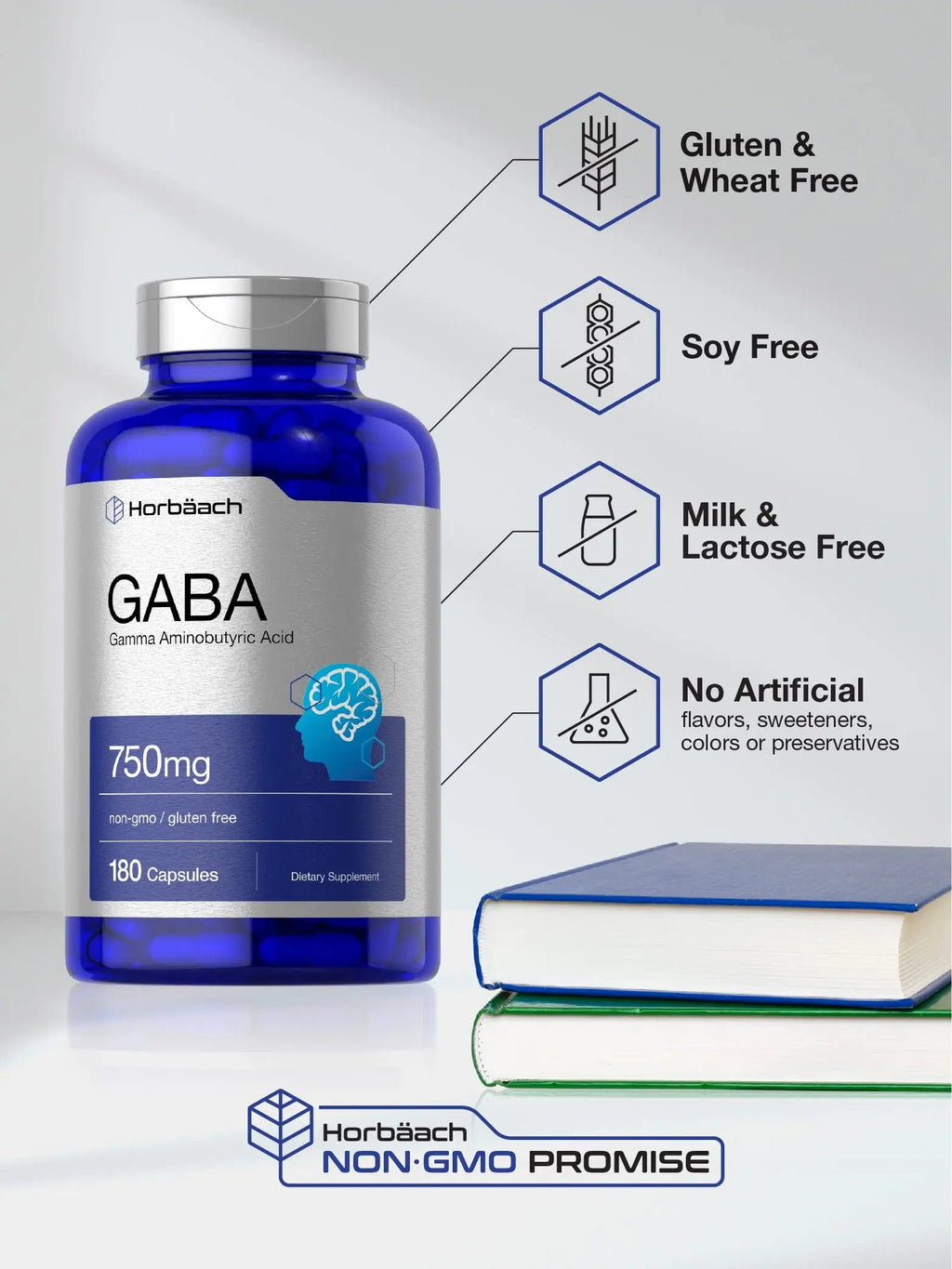 GABA 750mg | 180 Capsules | Gamma Aminobutyric Acid Supplement Horbäach Au supplements