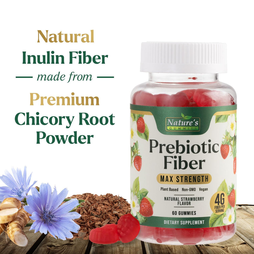 Prebiotic Fiber Gummies - 4g Dietary Fiber Per Serving - Extra Strength Daily Supplement for Adults - Tasty Strawberry Flavor - Plant Based Digestive