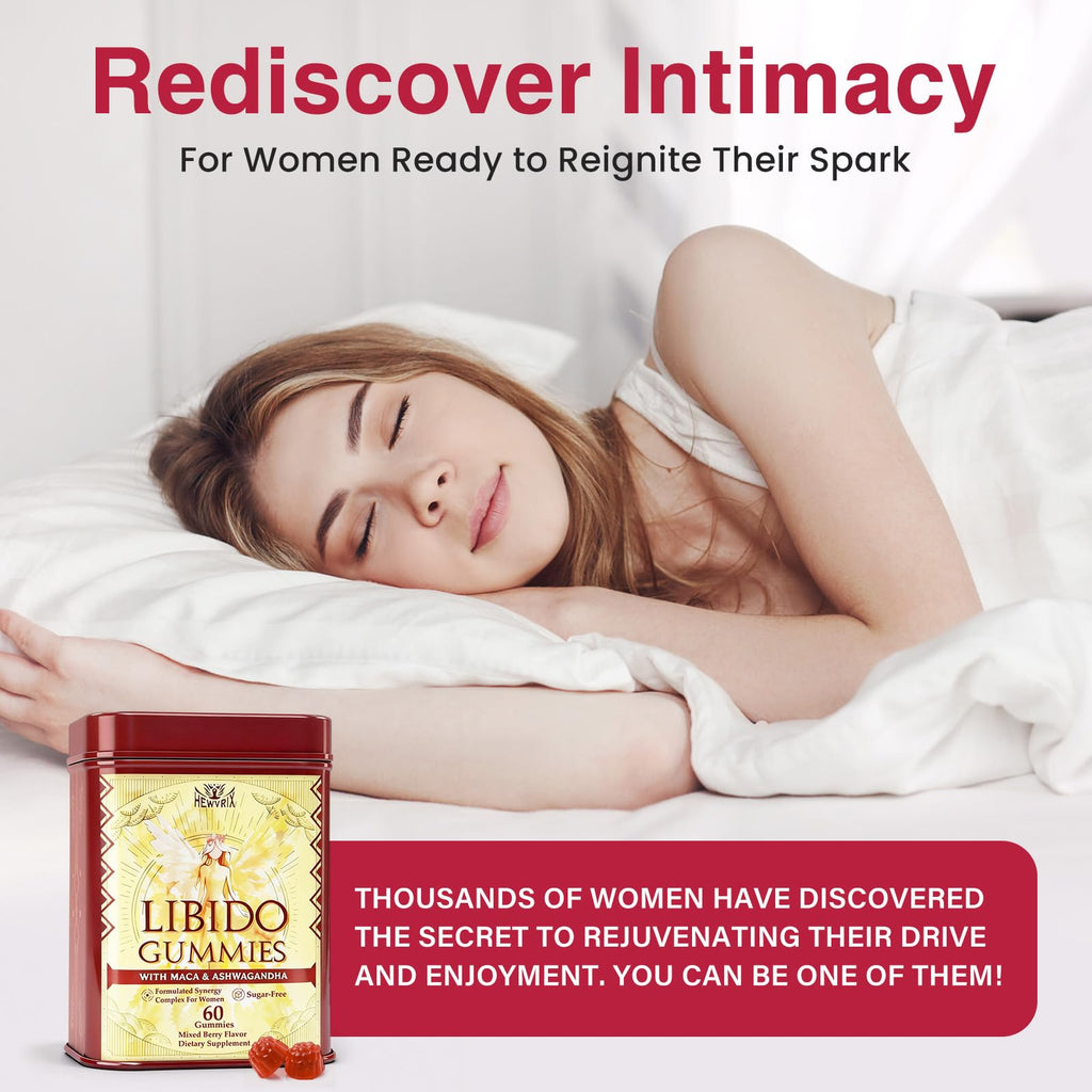 Libido Booster for Women with 1500mg Maca & 1000mg Ashwagandha, Vitamin D & B6, for Energy, Mood - Strongest Female Libido Booster + Hormone Balance for Women Cortisol Reducer | 0 Sugar, 60 Gummies Hewvrix Au supplements