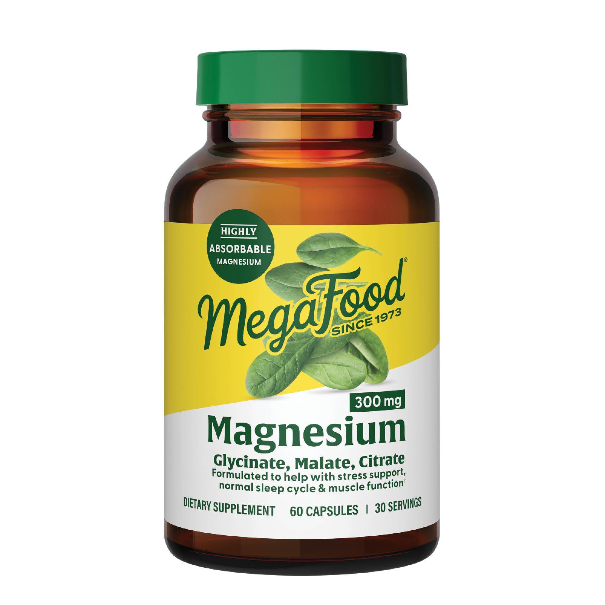 MegaFood Magnesium Glycinate, Citrate, Malate 300mg Supplement - Highly Absorbable Blend to Support Heart, Nerve Health & Relaxation, Triple Magnesium Complex Supplement, 60 Capsules (30 Servings) MegaFood Au supplements