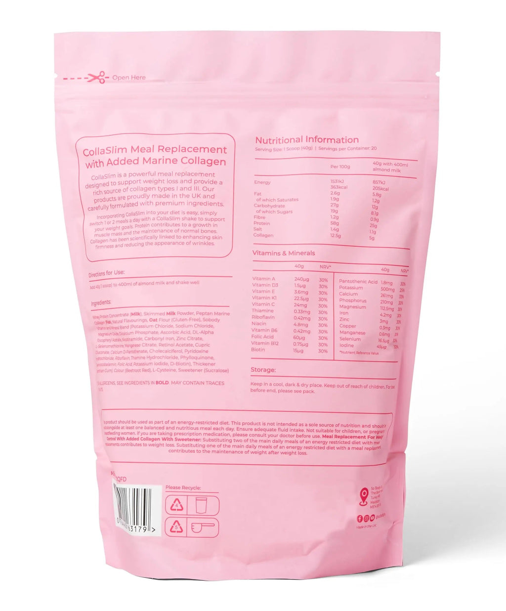 CollaSlim, Meal Replacement Shake with Added Collagen, Vitamins and Minerals, 800g So Body Co Au supplements