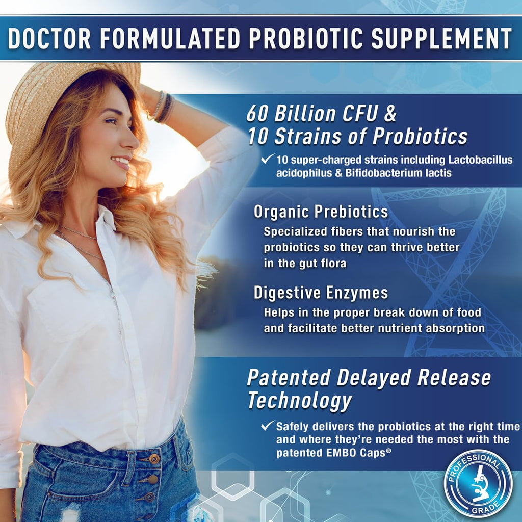 Purely Optimal Probiotics for Digestive Health, 60 Billion CFU – Delayed-Release with Digestive Enzymes & Organic Prebiotics – Bloating, Immune & Energy Support, 30 Caps Purely Optimal Au supplements