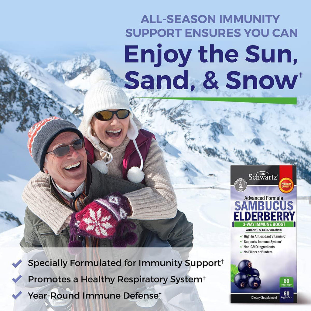 Elderberry Capsules with Zinc and Vitamin C for Adults - Immune Support Vitamins for Women and Men - Black Sambucus Elderberry Vitamin C and Zinc