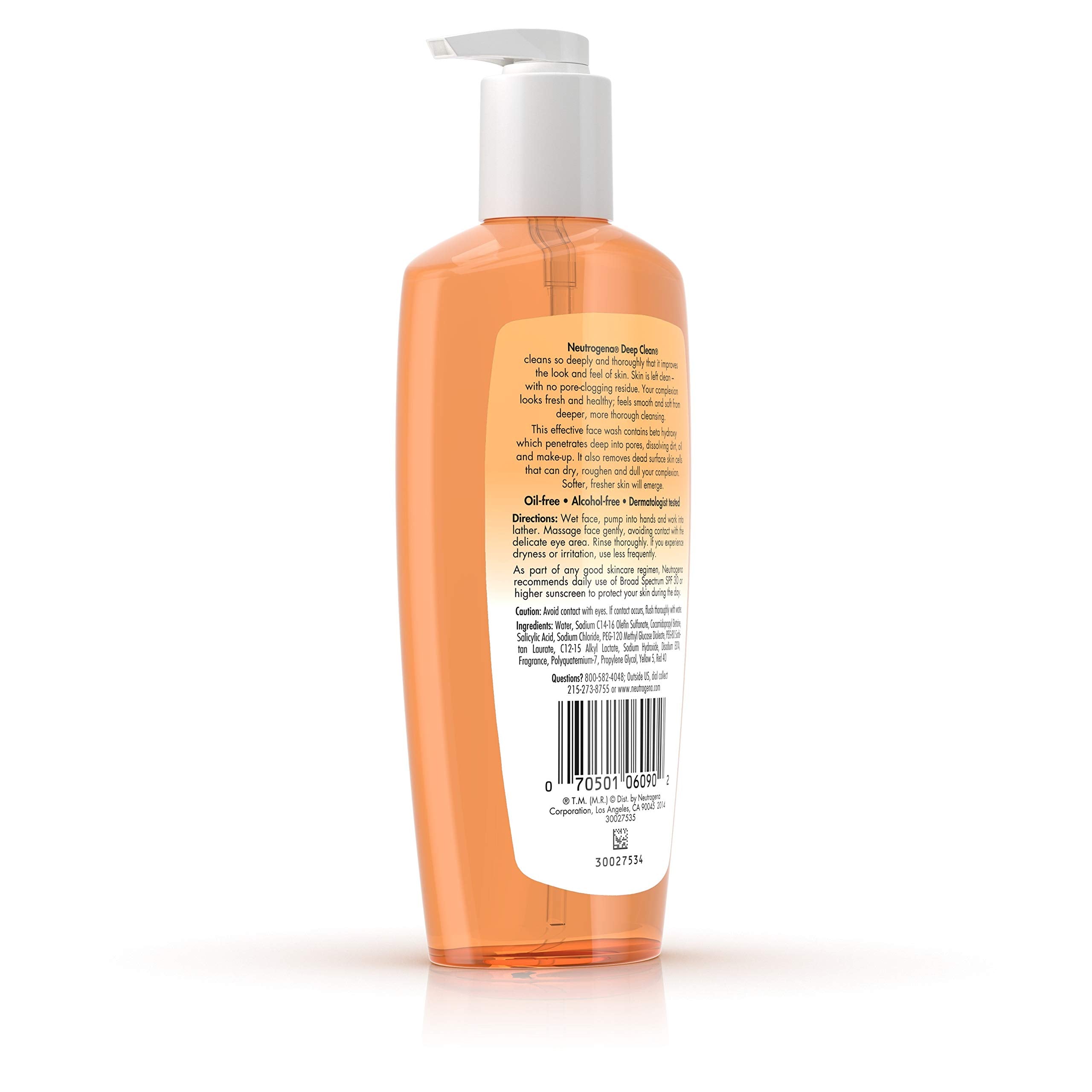 Neutrogena Deep Clean Daily Facial Cleanser with Beta Hydroxy Acid for Normal to Oily Skin, Alcohol-Free