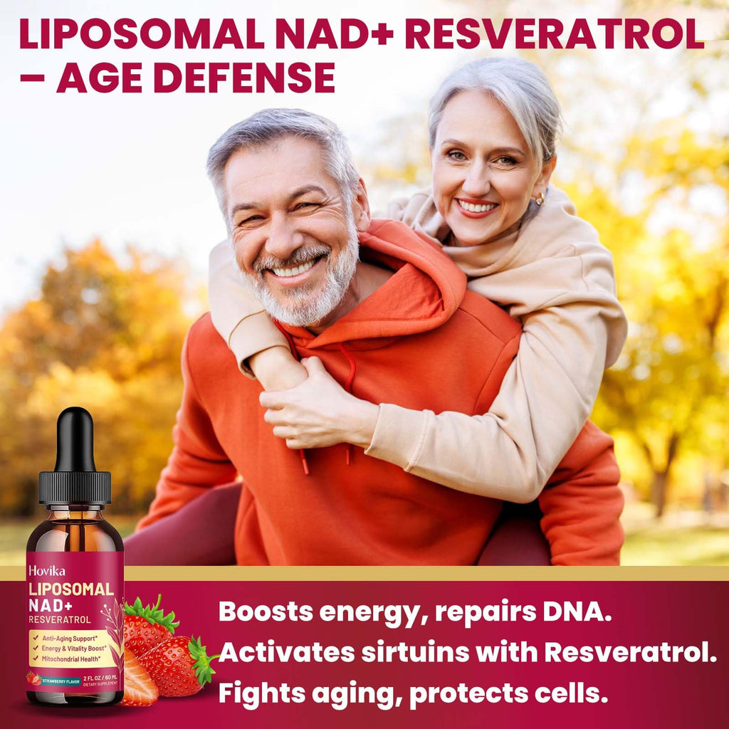 Liposomal NAD Supplement - 1200mg NAD+ Liquid Drops for Women & Men with Resveratrol, Black Pepper Extract - Support Anti-Aging, Brain & Cellular Mitochondrial Health - 2 Fl Oz, Strawberry Flavor Hovika Au supplements
