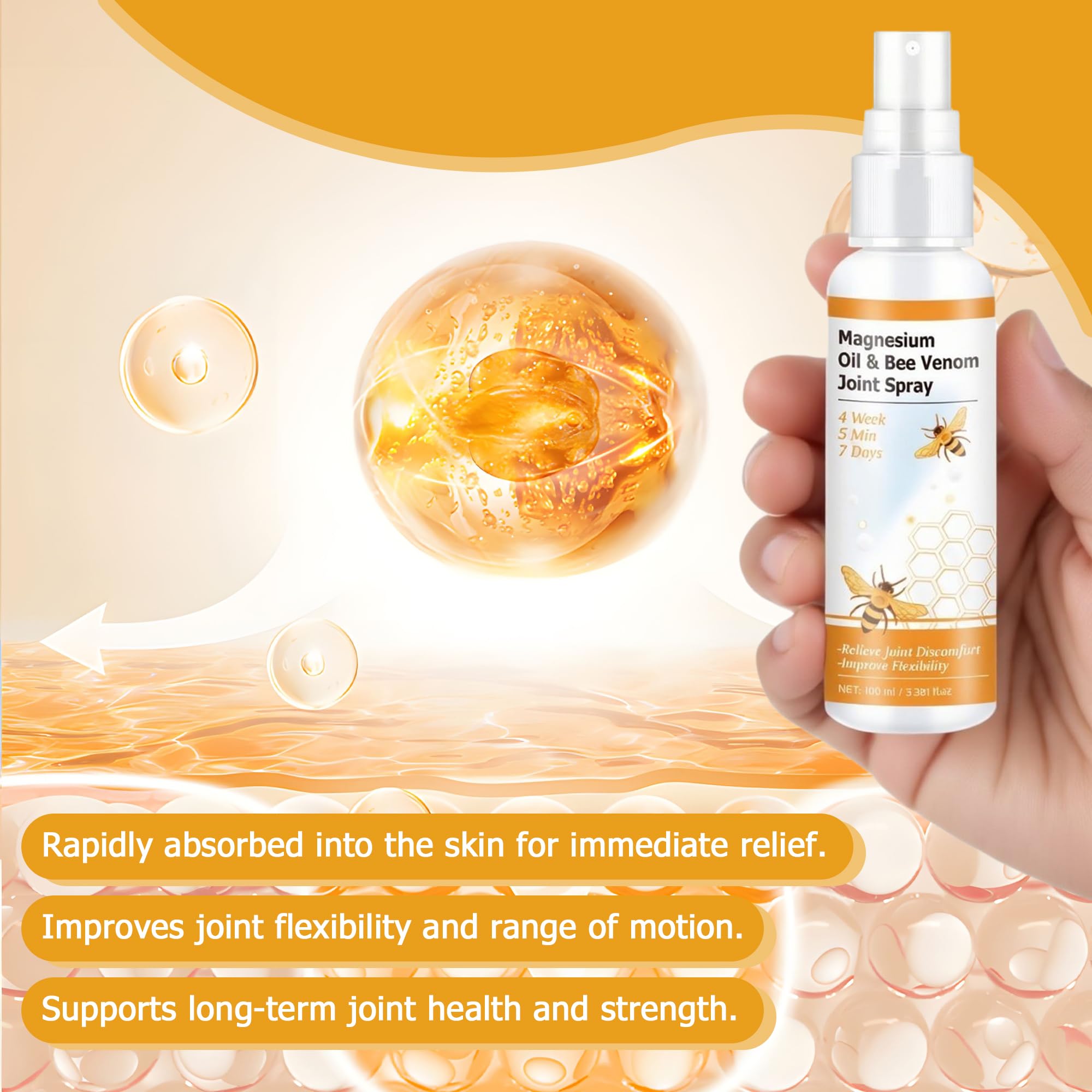 Loicwoo Magnesium Oil & Bee Venom Joint Spray, Magnesium Spray, Magnesium Joint Sprays for Relax Muscle Joints, Bee Venom Sprays for Back, Knee, Hands, Neck (1 PCS,100ML) Loicwoo Au supplements