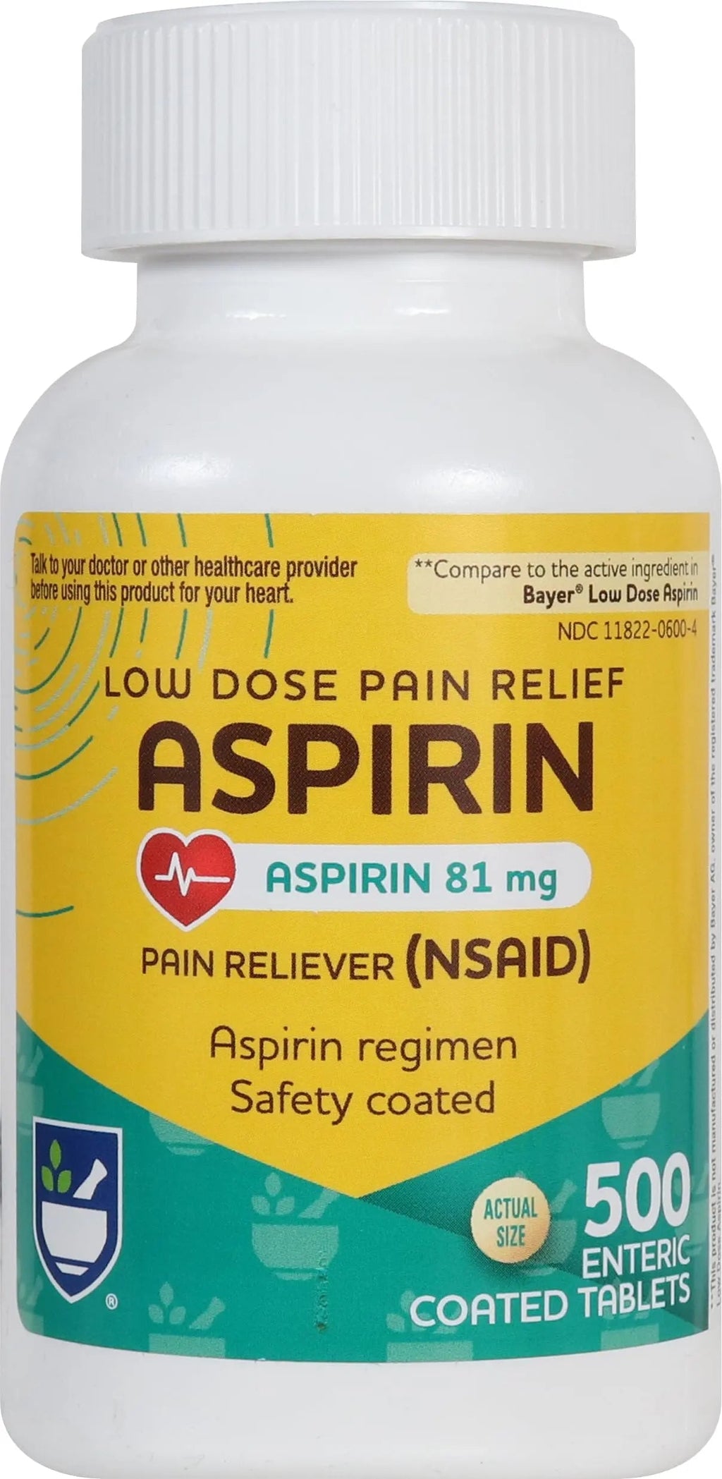 Rite Aid Aspirin Enteric Tablets - 81 mg Aspirin - 500 Count - Low-Dose for Headache Relief - Safety Coated - Aspirin Regimen - Migraine Medicine - Pain Relief Rite Aid Au supplements
