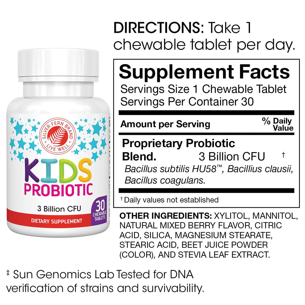 Silver Fern Brand Family Probiotics - Ultimate Adult Probiotic (1 Bottle = 60 Capsules) Plus Ultimate Children's Probiotic for Kids (1 Bottle = 30 Chewables) - Gut Health & Microbiome Support