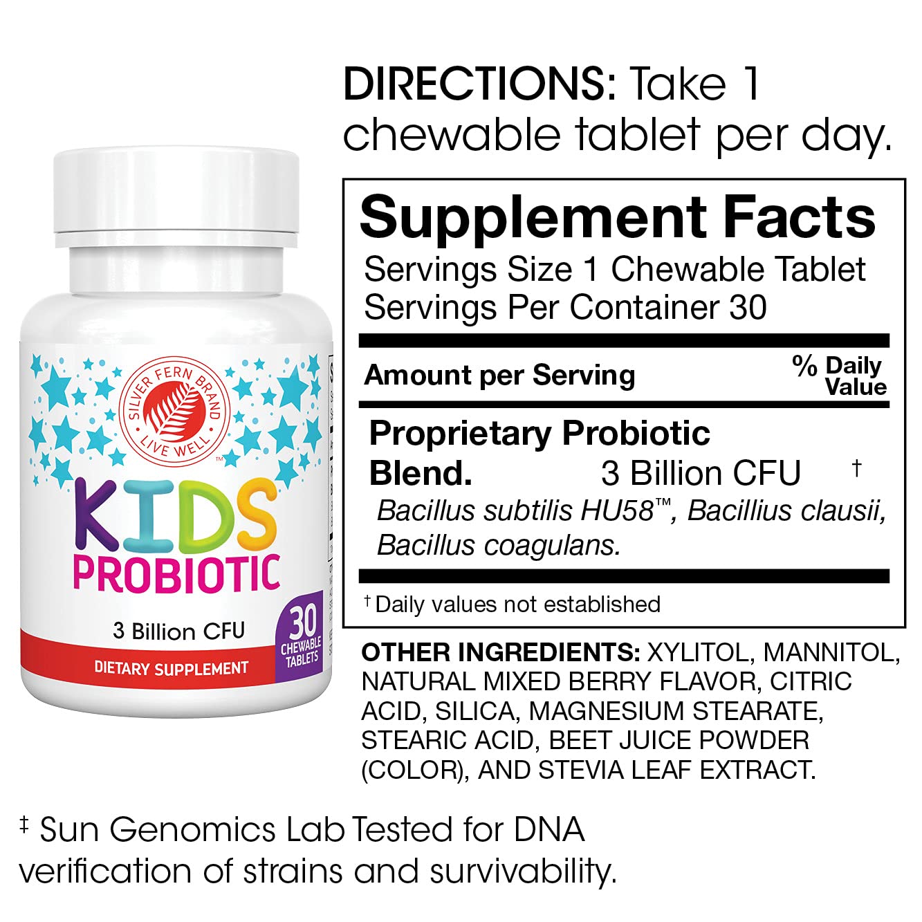 Silver Fern Brand Family Probiotics - Ultimate Adult Probiotic (1 Bottle = 60 Capsules) Plus Ultimate Children's Probiotic for Kids (1 Bottle = 30 Chewables) - Gut Health & Microbiome Support