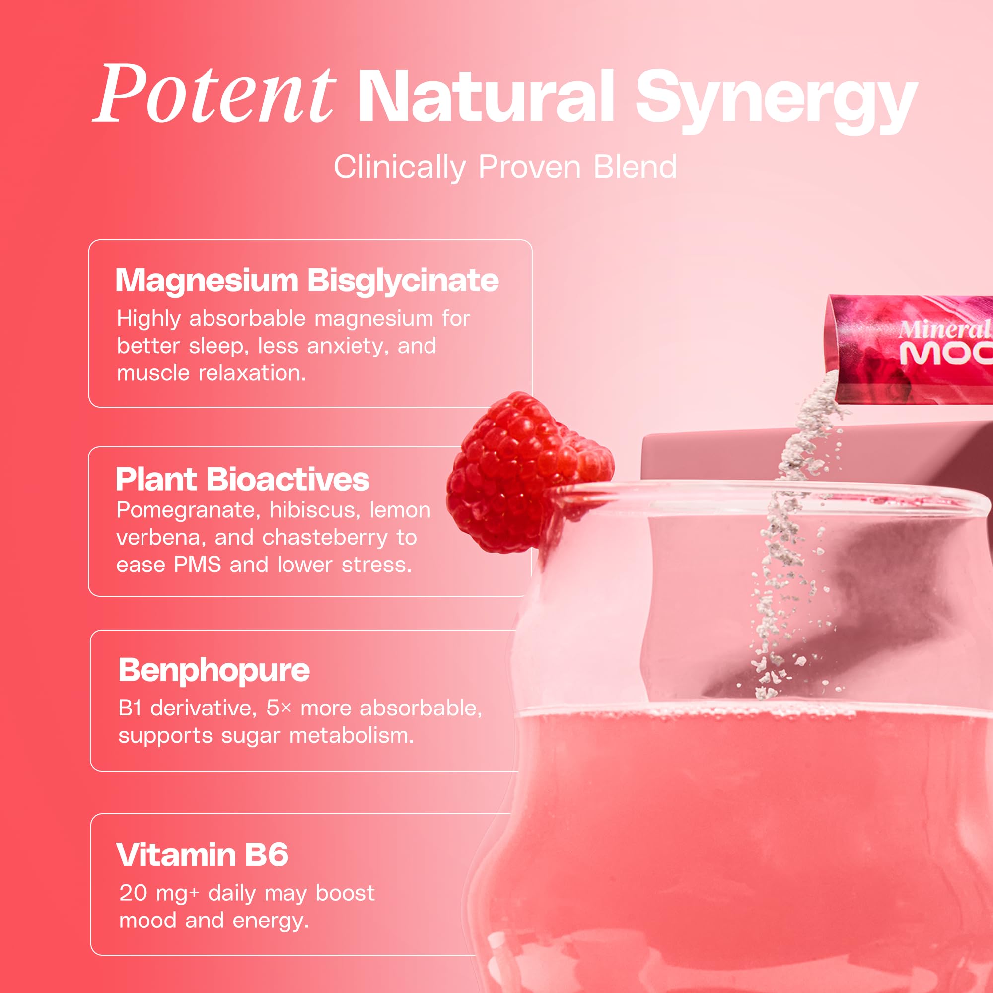 Mineral Moon Premium Menstruation Support - 14 Sachets Raspberry Drink - Hormonal Balance & PMS Support - Reduce Period Cramps, Fatigue & Nausea -with Magnesium Bisglycinate, BenfoPure B1 & Vitamin B6 Mineral Moon Au supplements