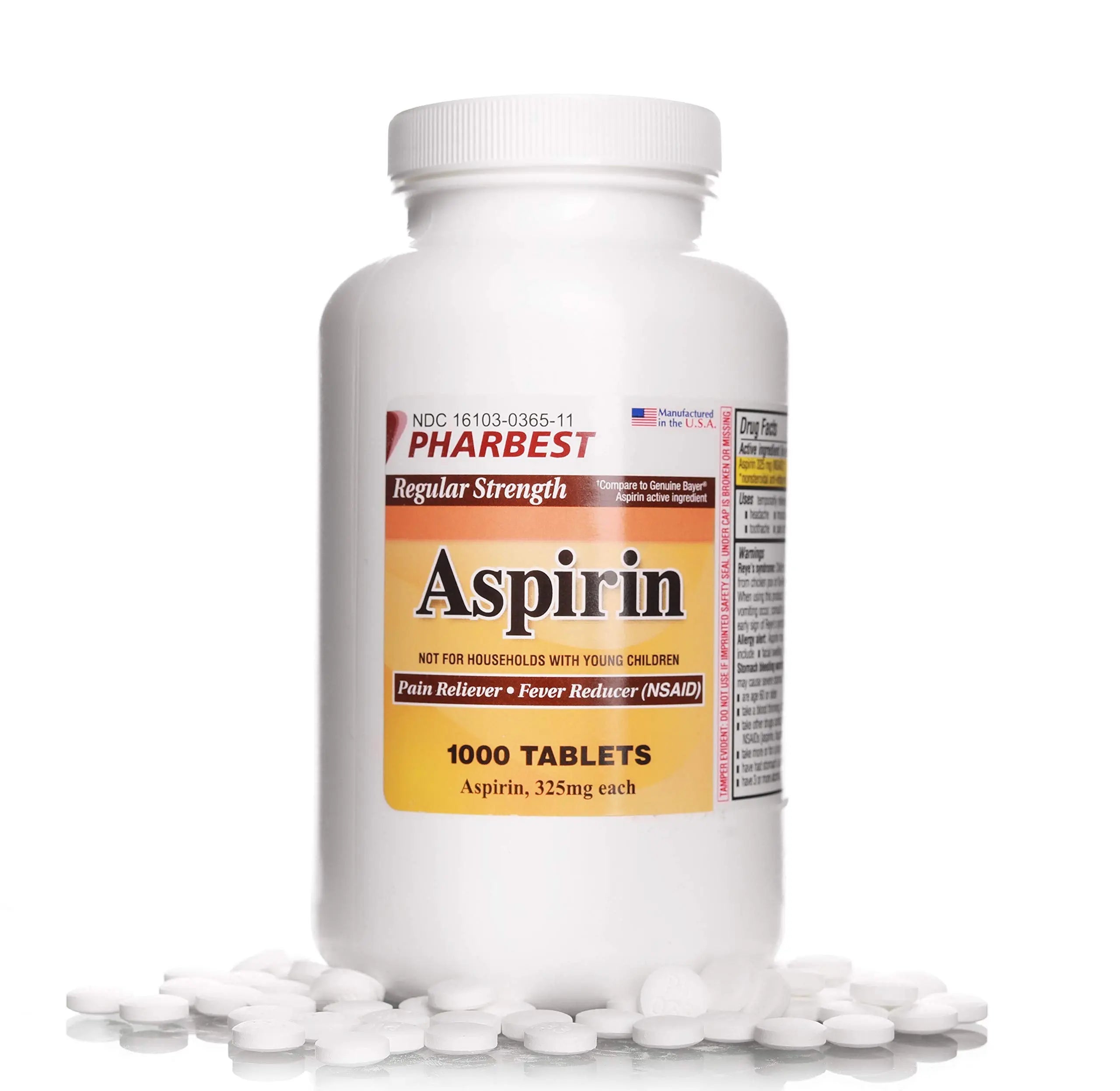PHARBEST Aspirin 325 mg | Regular Strength | 1000 Count Uncoated Tablets PHARBEST Au supplements