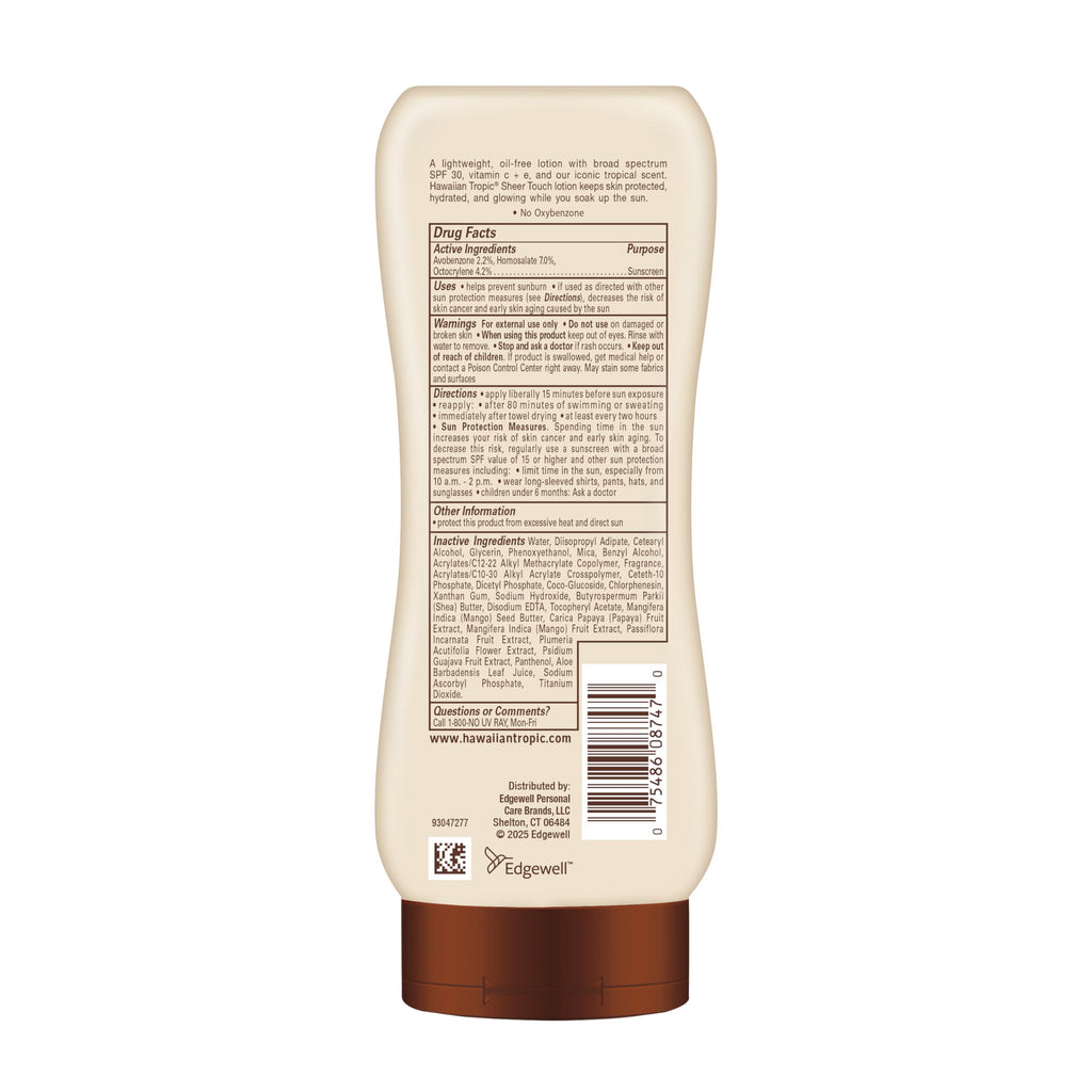 Hawaiian Tropic Sheer Touch Lotion Sunscreen, Moisturizing Broad-Spectrum Protection, SPF 30, Sun, Mango, 8 Oz