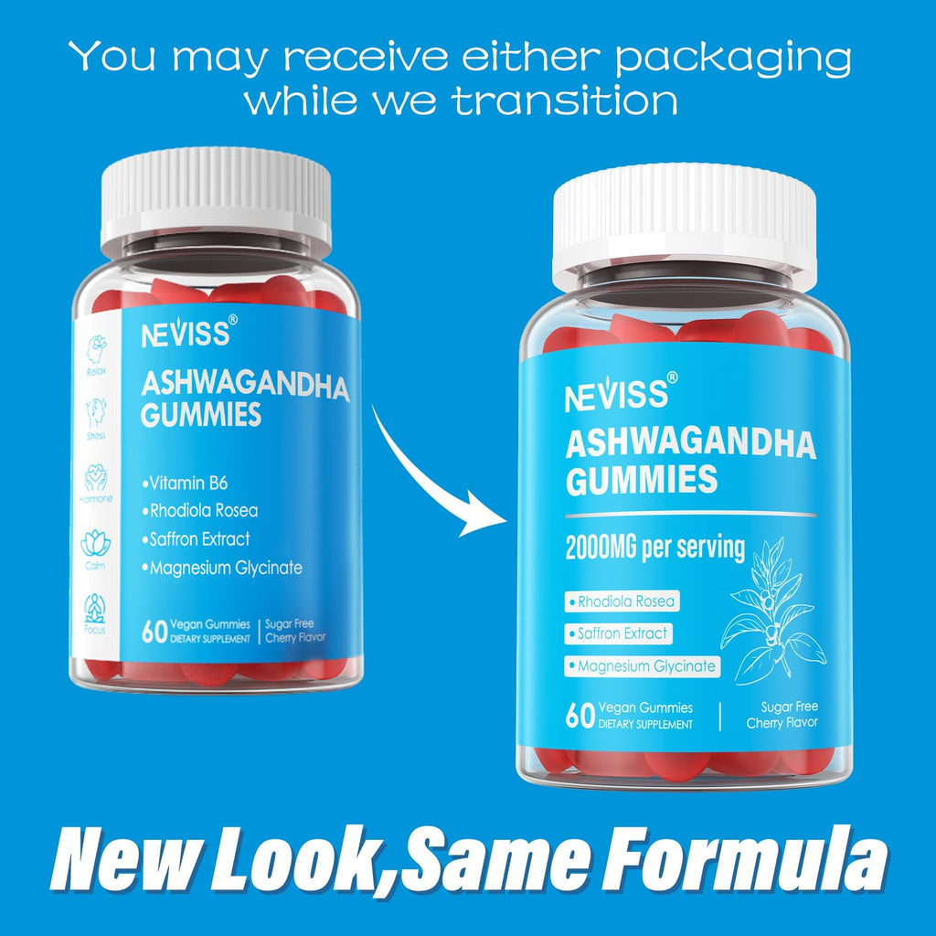 Sugar Free Ashwagandha Gummies - with Magnesium Glycinate, Rhodiola Rosea, Zinc, Lemon Balm, B6 - Relaxation Support, Natural Zzz, Stamina, Energy for Men Women - 60 Counts NEVISS Au supplements
