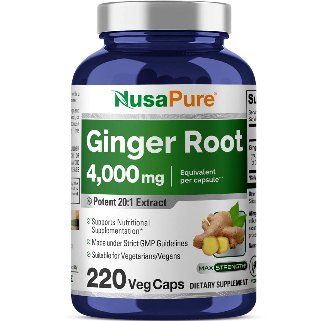 NusaPure Ginger Root Capsules 20:1 Extract, 200 mg Equivalent to 4,000mg per Veggie Caps | 220 Count | Non-GMO & Vegan NusaPure Au supplements