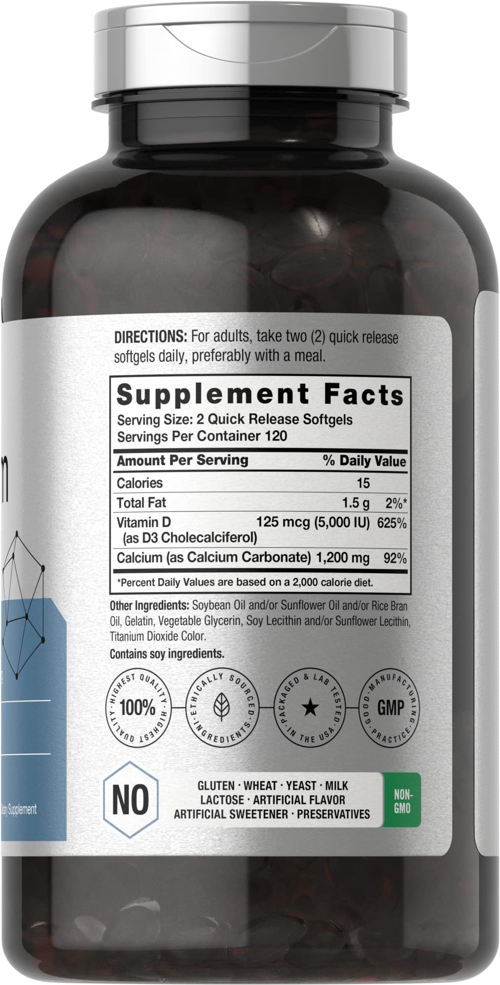 Horbäach Calcium 1200 mg with Vitamin D3 | 240 Softgels | 5000 IU Vitamin D3 | Absorbable Calcium Supplement for Women and Men