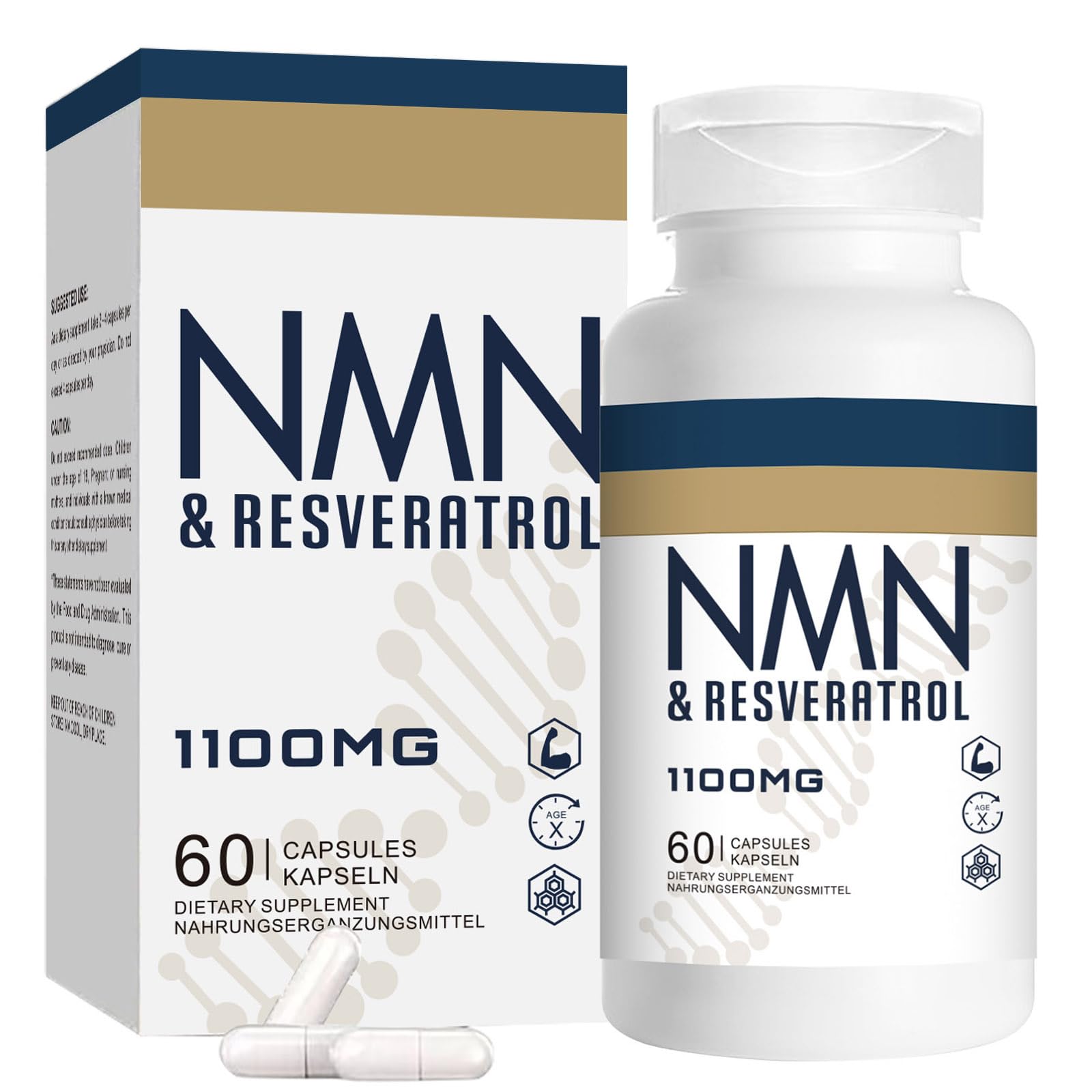 Jeaderly 1100mg NMN & Trans-Resveratrol, 3-in-1 Supplement, 60 Veggie Capsules – Supports NAD+ Boost*, Cellular Energy, Immune Function, Muscle Health & Anti-Aging, 30-Day Supply Jeaderly Au supplements