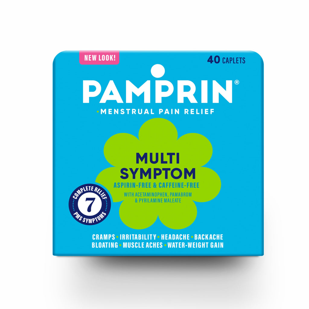 Pamprin Multi-Symptom Formula, with Acetaminophen, Menstrual Period Symptoms Relief including Cramps, Pain, Bloating, and Irritability 40 Caplets Pamprin Au supplements