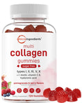 Micro Ingredients Multi Collagen Peptides, 120 Collagen Gummies | Type I,II,III,V,X Protein with Biotin, Hyaluronic Acid, & Vitamin C Complex | Pomegranate & Berry Flavored