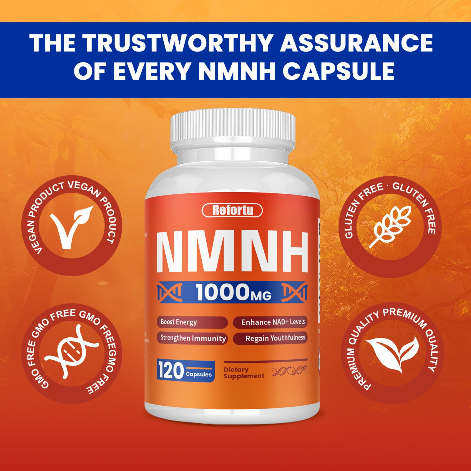 NMNH Supplement(Dihydronicotinamide Mononucleotide),Nicotinamide Mononucleotide for NAD+ Booster,1000mg per Serving,Supports Energy & Overall Health,120 Capsules Refortu Au supplements