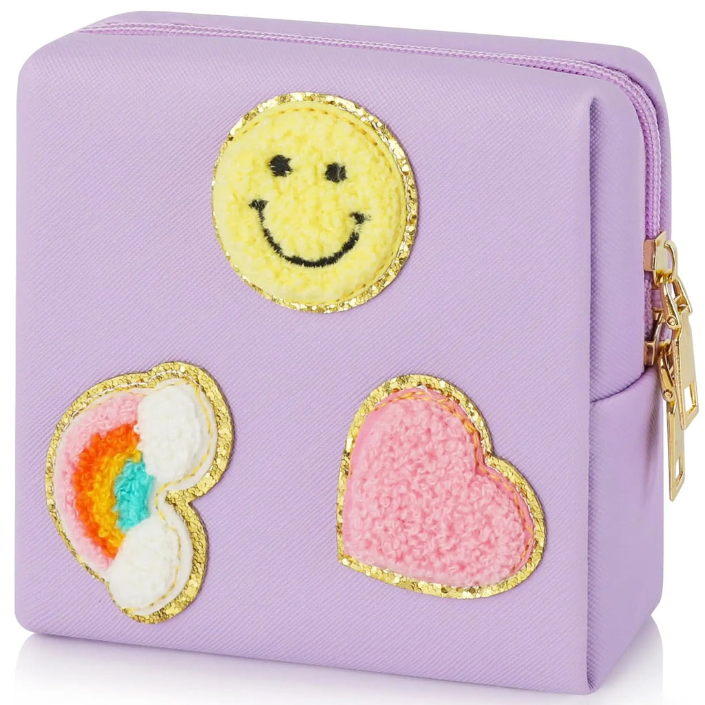 Preppy Patch Period Bag for Teen Aged Girls, Sanitary Napkin Storage Bag, Functional PU Leather Sanitary airogym Au supplements