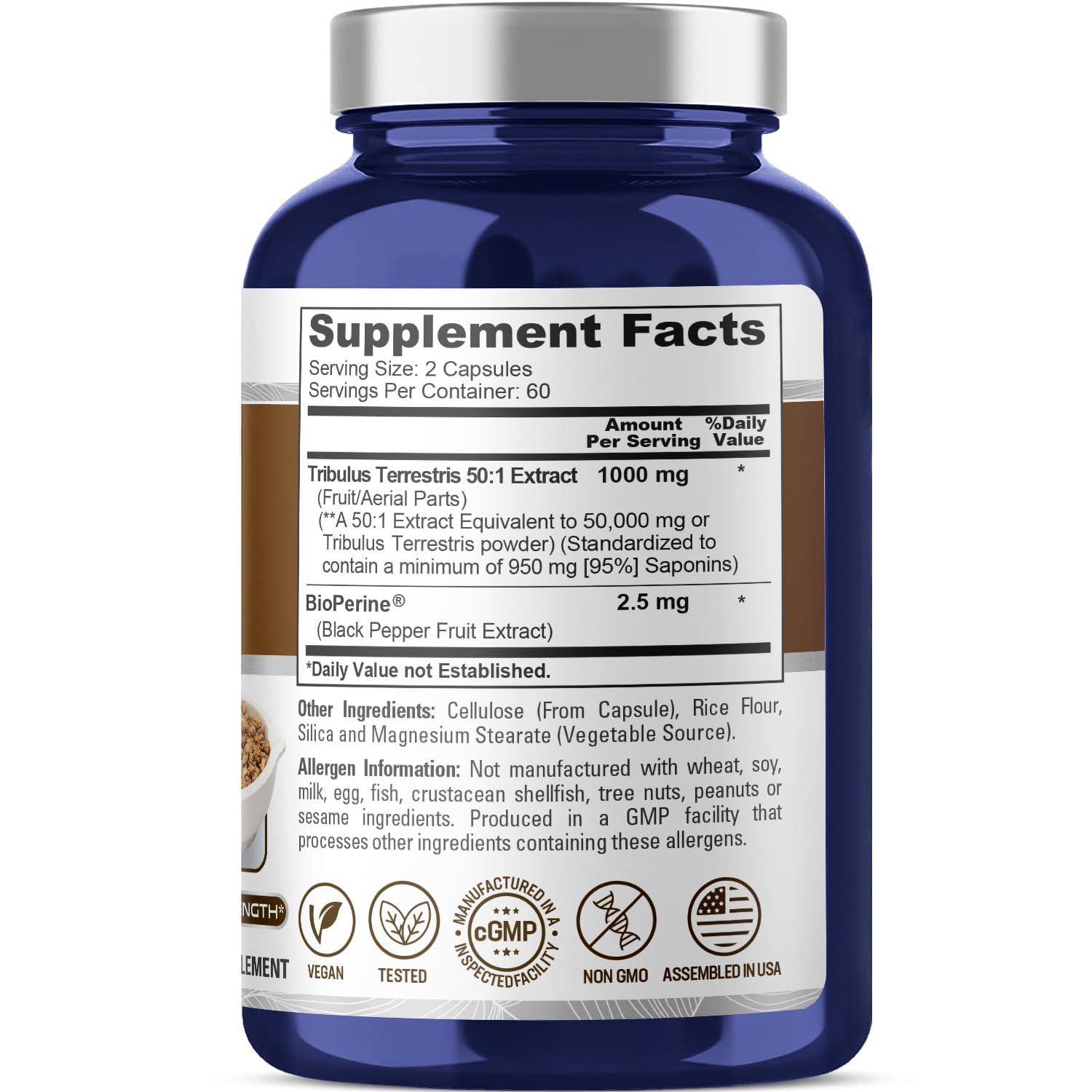 NusaPure Tribulus Terrestris 50:1 Extract, 1000 mg Equivalent to 50,000mg| 120 Veggie Caps | 95% Steroidal Saponins | Non-GMO, Bioperine & Vegan NusaPure Au supplements