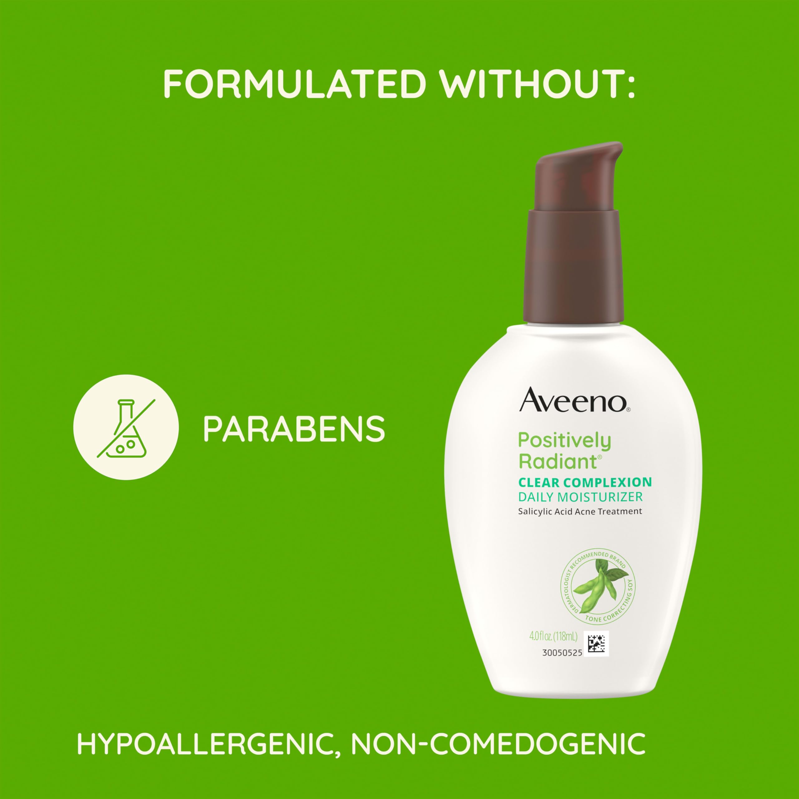 Aveeno Positively Radiant Clear Complexion Face Moisturizer, Acne Facial Moisturizer with Soy and Salicylic Acid for Oily Skin, Hypoallergenic Formula