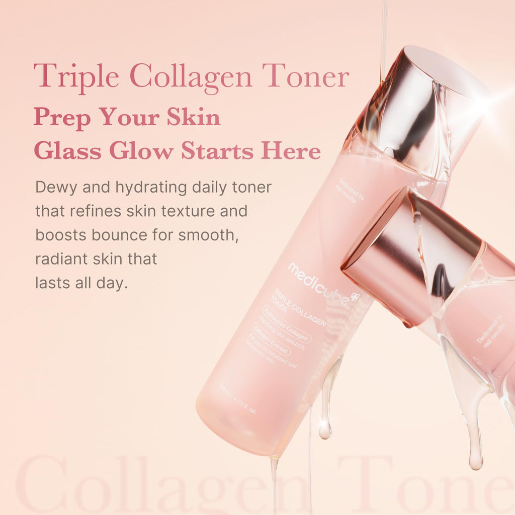 Medicube Triple Collagen Toner - Hydrolyzed, Atelo, & Soluble Collagen for Deep Hydration & Plump Skin - Fast-Absorbing Formula