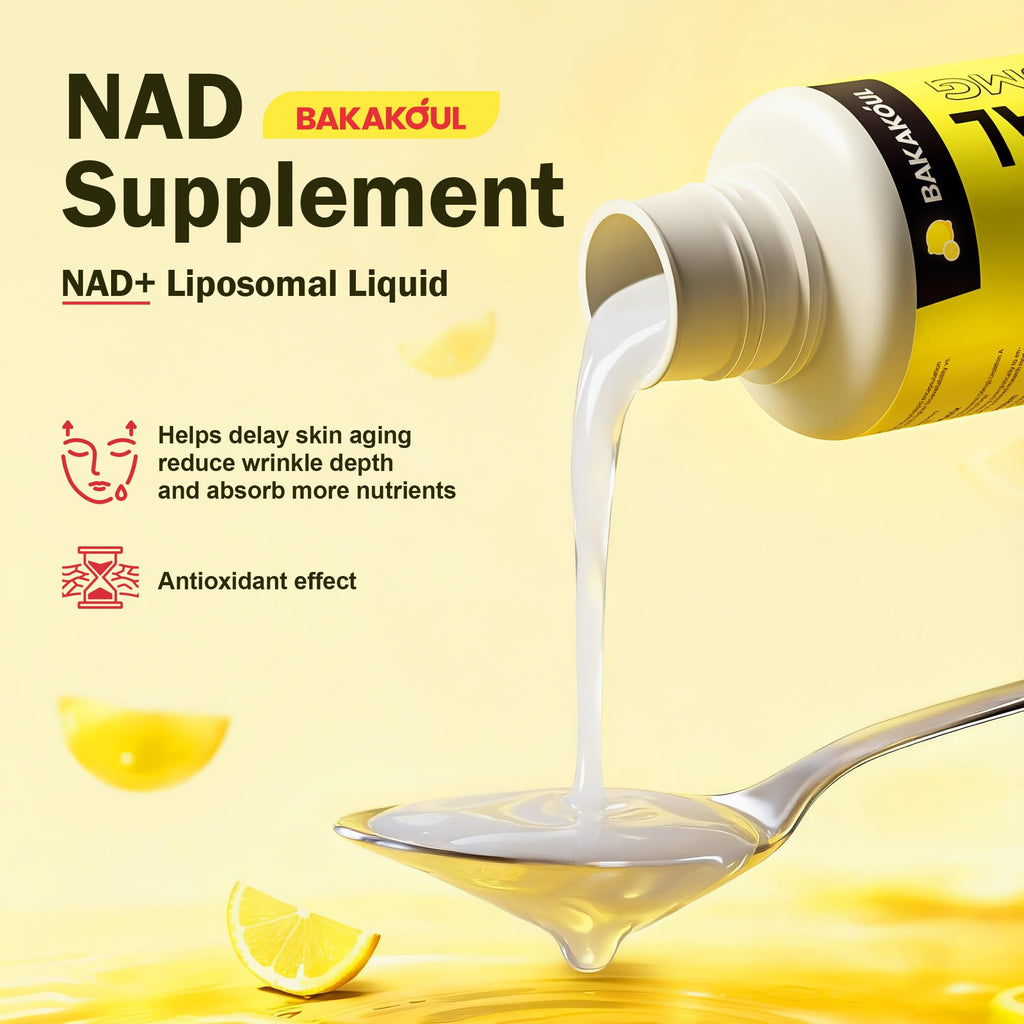 Liposomal NAD+ Liquid Supplement - Designed to Help Support Absorption - Nhanced Cellular Uptake, Helps Support Normal Cellular Health, Supports Cellular Energy Metabolism and Vitality - Lemon Flavor BAKAKOUL Au supplements