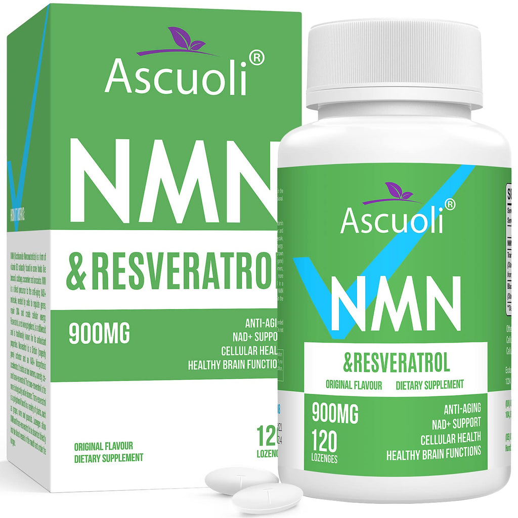 Sublingual NMN 500mg + Trans-Resveratrol 400mg, 3-in-1 Advanced Formula 99% Pure NMN Resveratrol Supplement for Boost* NAD, Cell, Immune, Energy & Muscle, Anti-Aging, 120 Lozenges (120-Day Supply) Ascuoli Au supplements