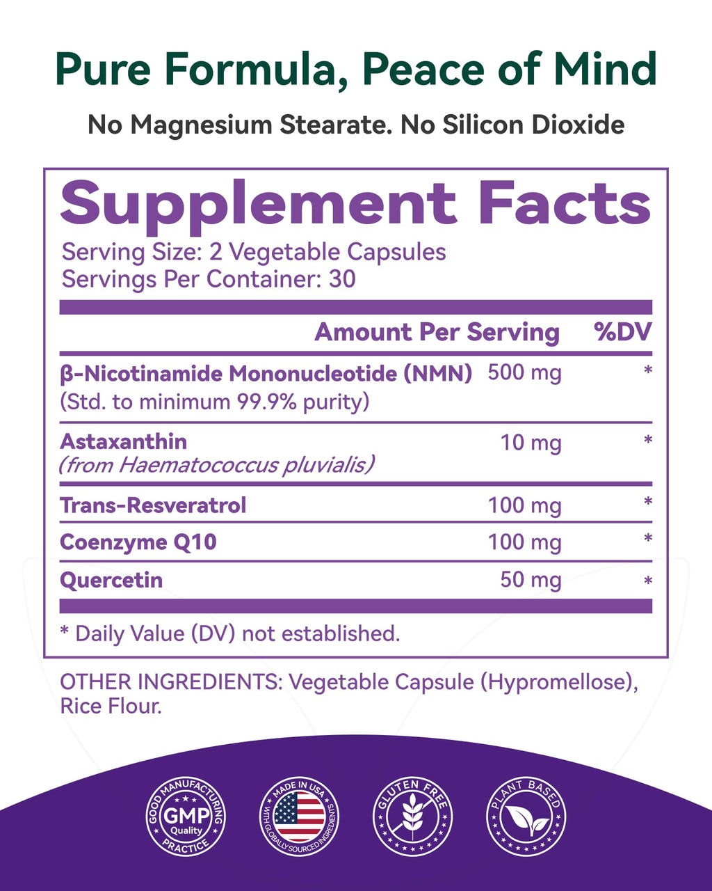 Inner Brightness NMN Supplement 500mg, 99.9% High Purity, Supports NAD+ Levels & Cellular Energy, 5-in-1 Formula with Resveratrol & Astaxanthin, Non-GMO, Gluten-Free, 60 Capsules Inner Brightness Au supplements
