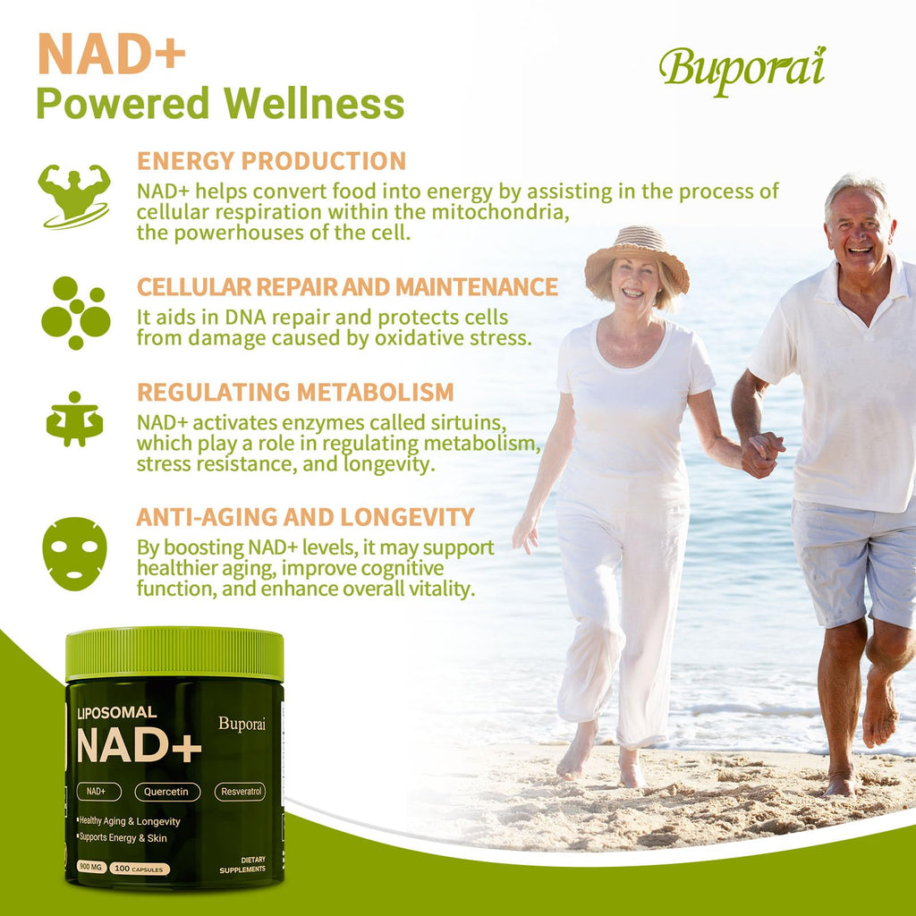 Buporai NAD Supplement 900mg with Resveratrol & Quercetin, NAD Supplement for Anti-Aging, Cellular Energy & Repair-100 Capsules Buporai Au supplements