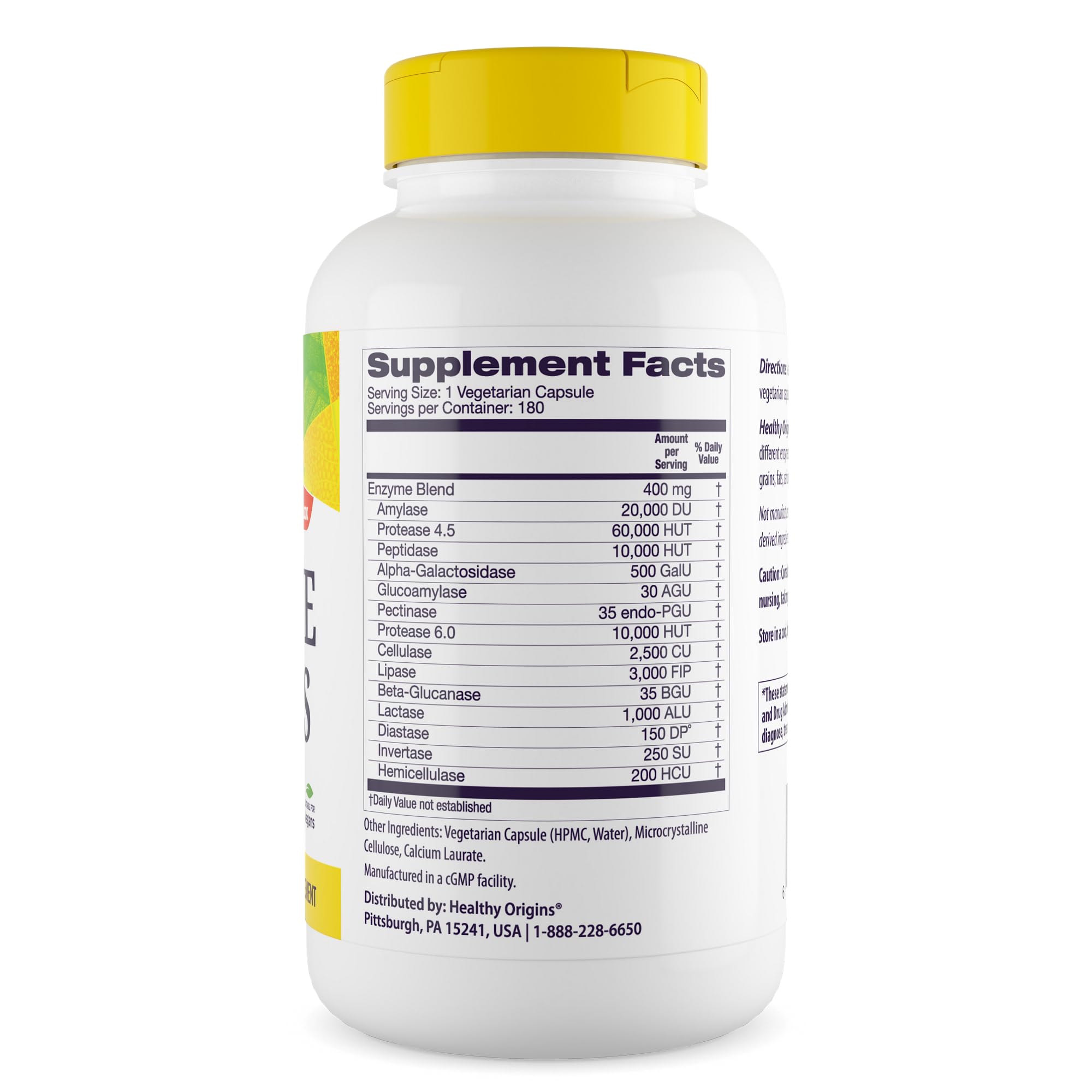 Healthy Origins Digestive Enzymes, 180 Veggie Capsules - Broad Spectrum, Multi-Enzyme Blend with Protease, Amylase & Lipase - Supports GI Comfort