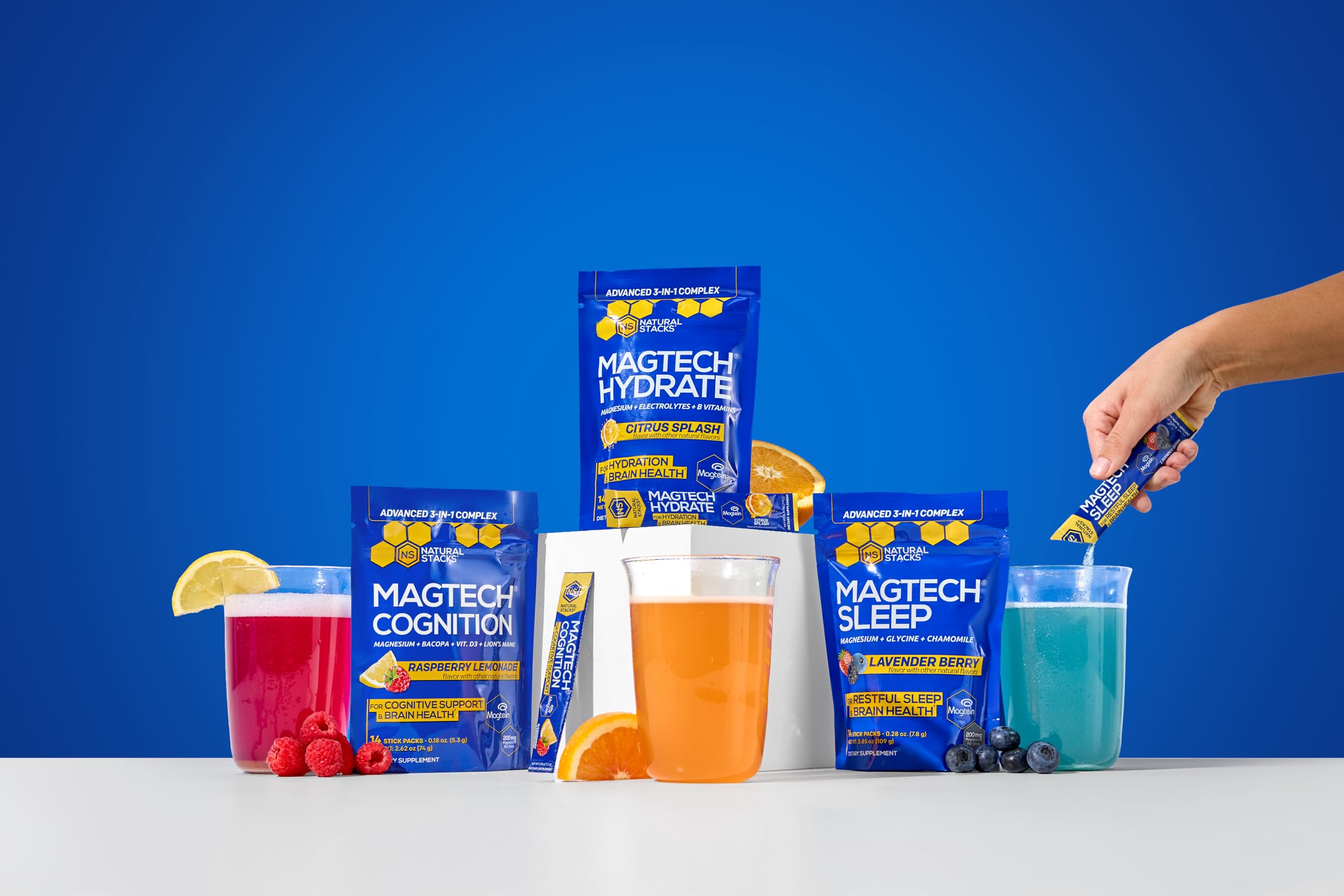 MagTech Magnesium Hydrate Packets - Sugar Free Hydration Powder - Magtein Magnesium L-Threonate, Glycinate & Taurate - 200mg Chelated Triple Complex - Supports Hydration & Brain Health* - 14 Servings NATURAL STACKS Au supplements