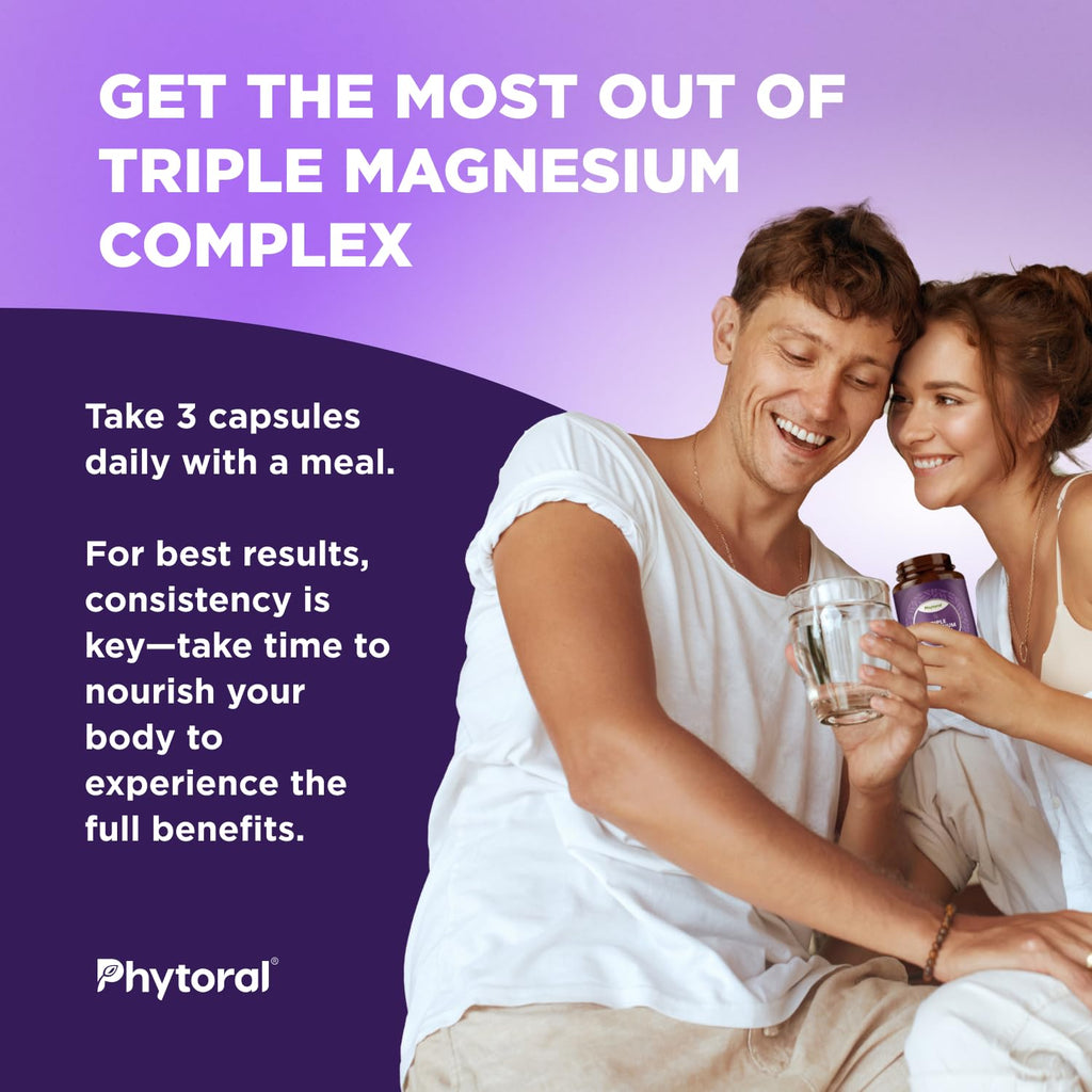 Highly Potent Magnesium Complex Capsules - Triple Magnesium Blend with Taurate Glycinate and Malate - 400mg Supplement Supports Relaxation & Overall Wellness Non-GMO Vegan - 90 Count Phytoral Au supplements