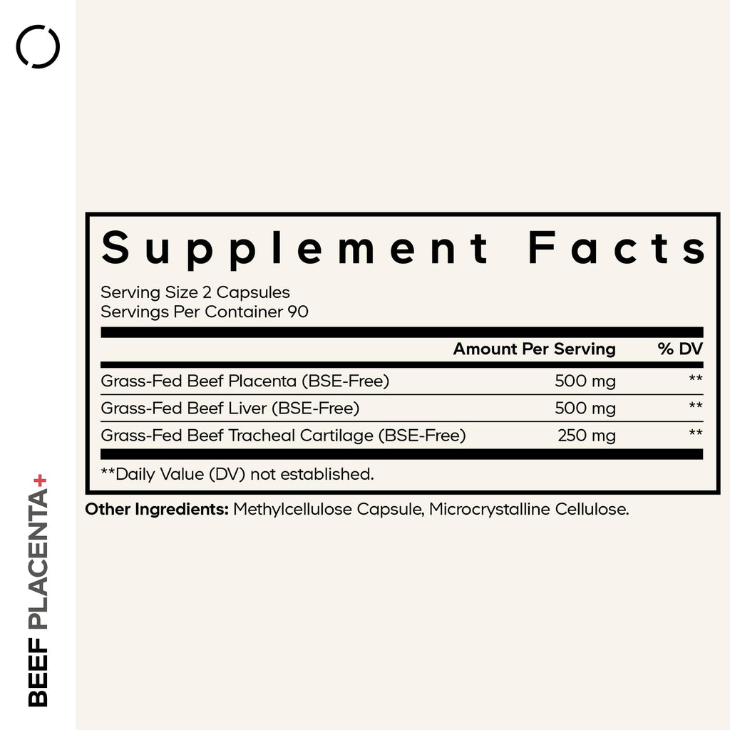 Codeage Grass-Fed Beef Placenta Supplement - Bovine Placenta – Pasture-Raised, Grass-Finished, Undefated, Desiccated - Non-GMO - 180 Capsule Codeage Au supplements