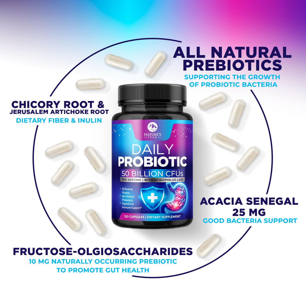 Probiotics 50 Billion CFU Per Serving - 10 Premium Strains + Digestive Enzymes & Prebiotics - Best Probiotic for Women & Men, Supports Immune,