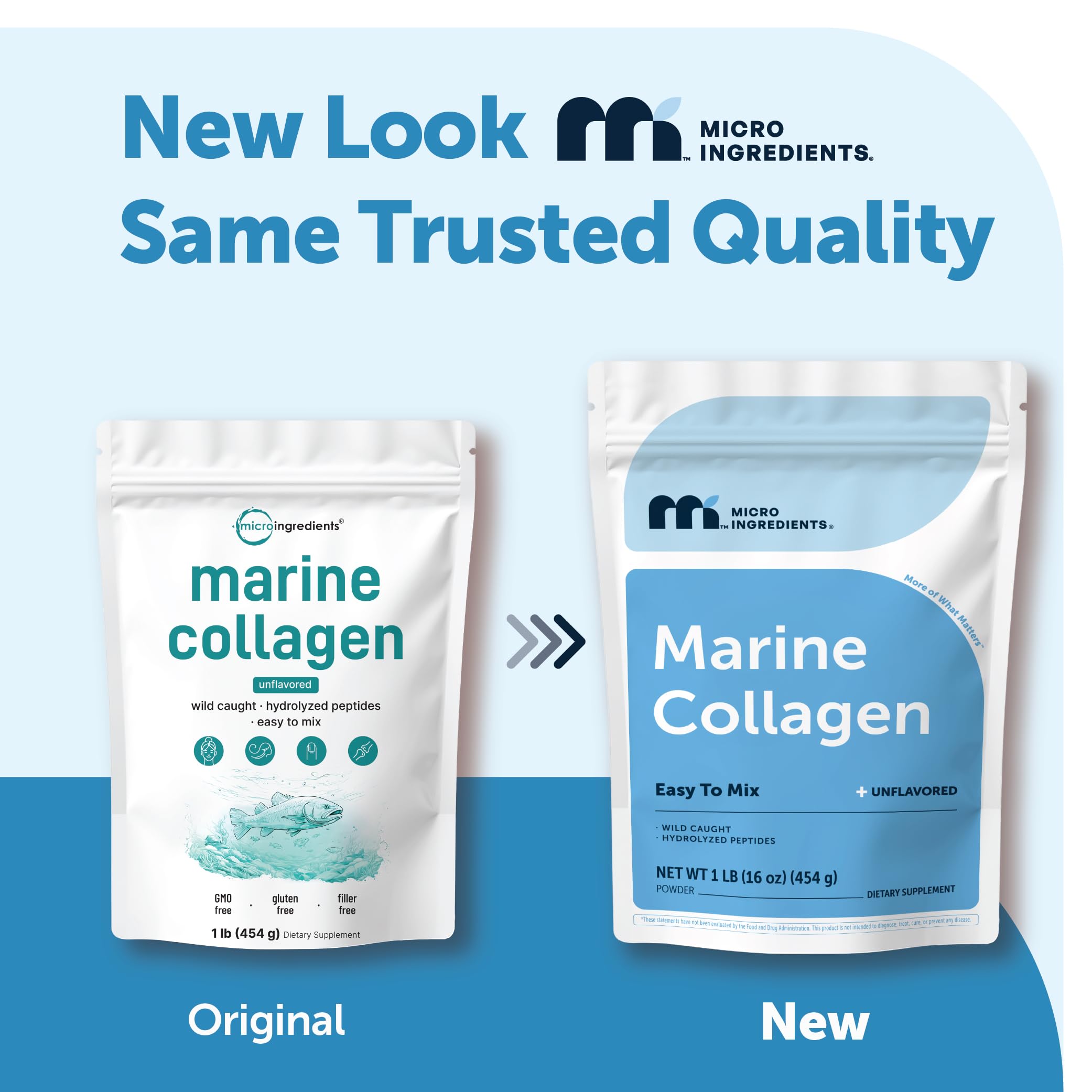 Micro Ingredients Marine Collagen Peptides Powder, 1 lb | Type I Marine Collagen + Natural Protein | Wild-Caught Fish Source