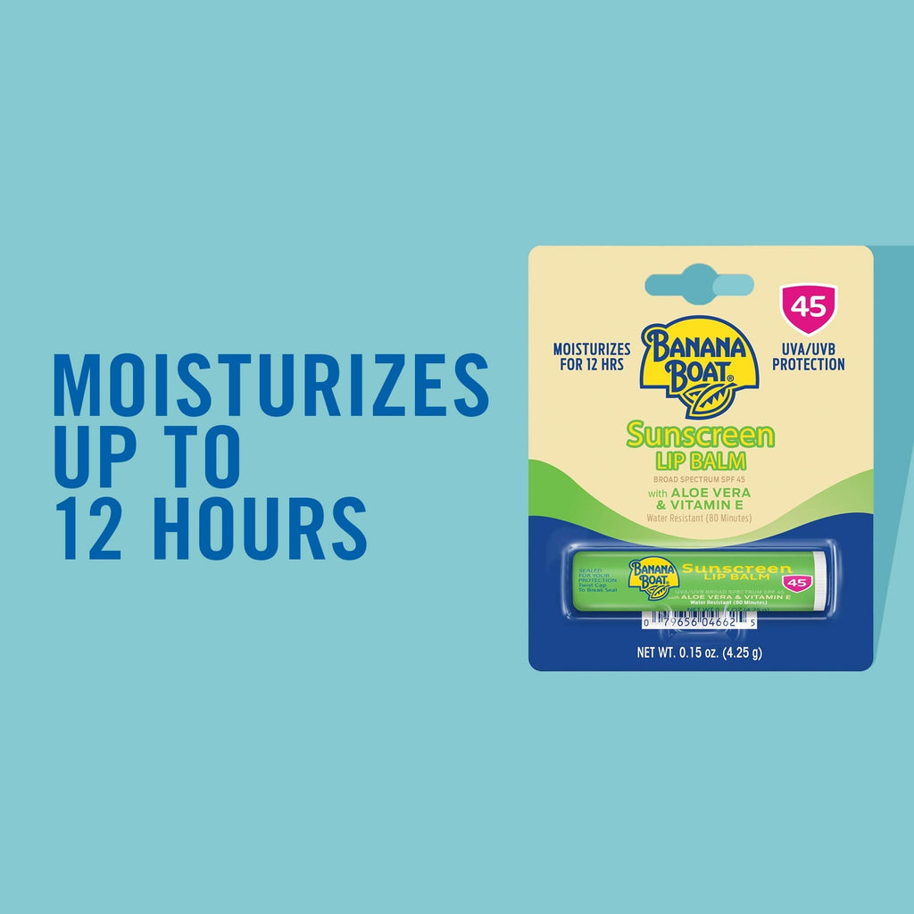 Banana Boat SPF Lip Balm with Aloe Vera & Vitamin E,0.15oz | Beach Essentials,Moisturizing Lip Sunscreen SPF 45