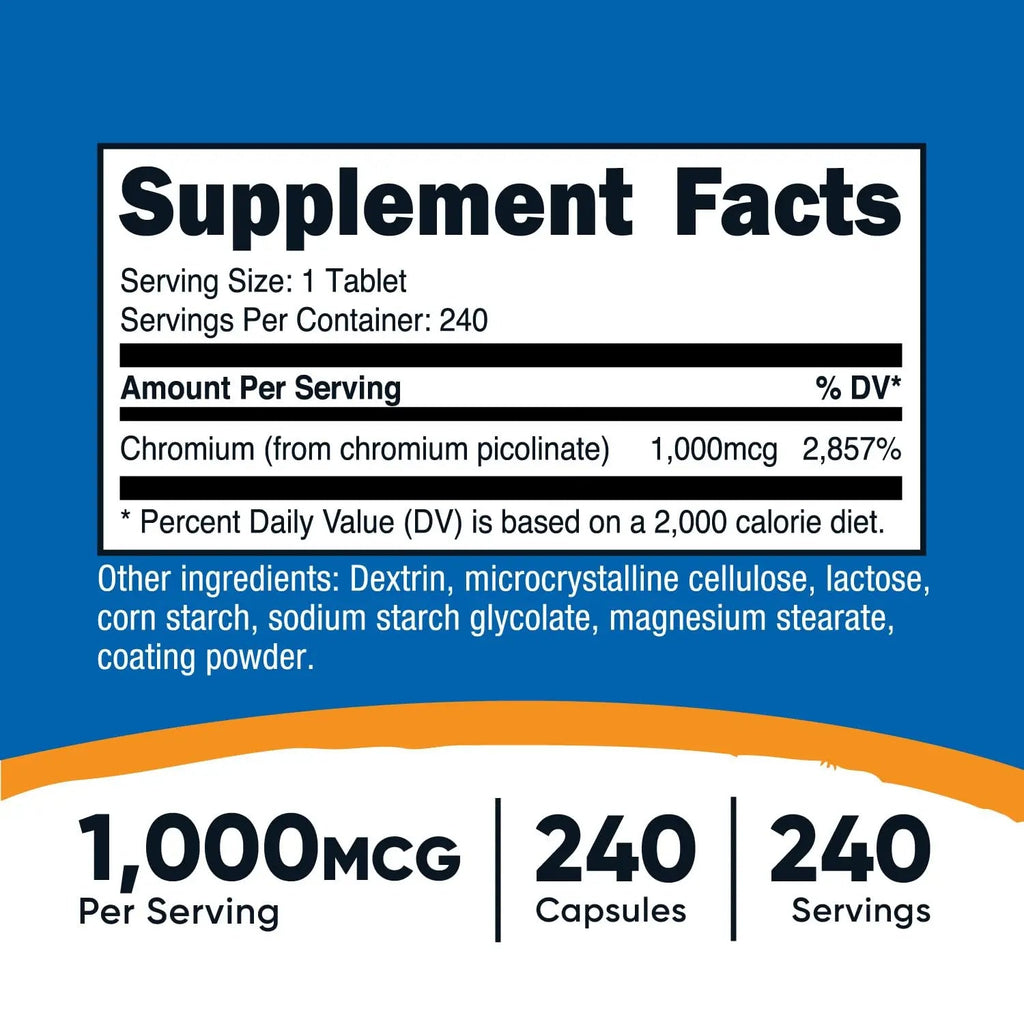 Nutricost Chromium 1000mcg, 240 Tablets - Gluten Free, Non-GMO Nutricost Au supplements