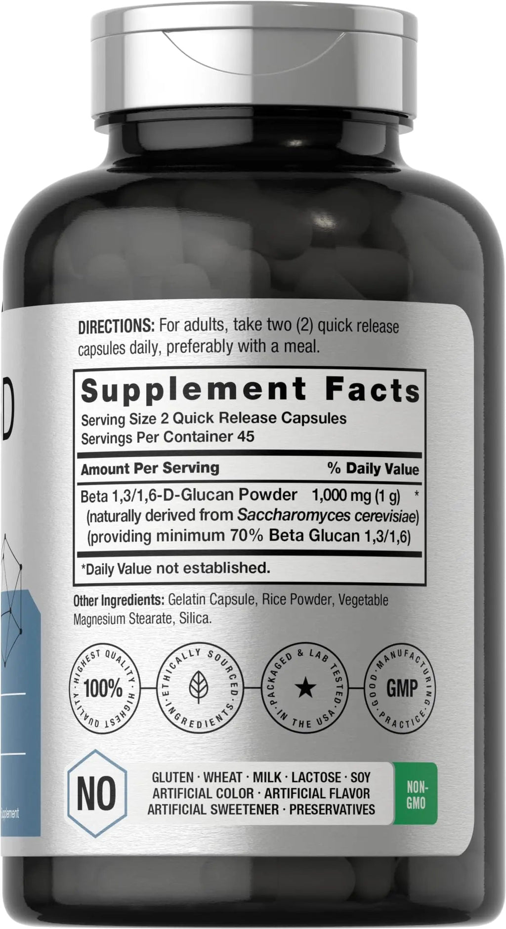 Beta Glucan 1 3D 1000 mg | 90 Capsules | Beta 1,3, 1,6 D Glucan | Non-GMO, Gluten Free Horbäach Au supplements